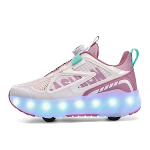 New Style Four-Wheel Luminous Sport Sneakers for Kids Summer Boys' and Girls' Removable Sneakers with Wheels