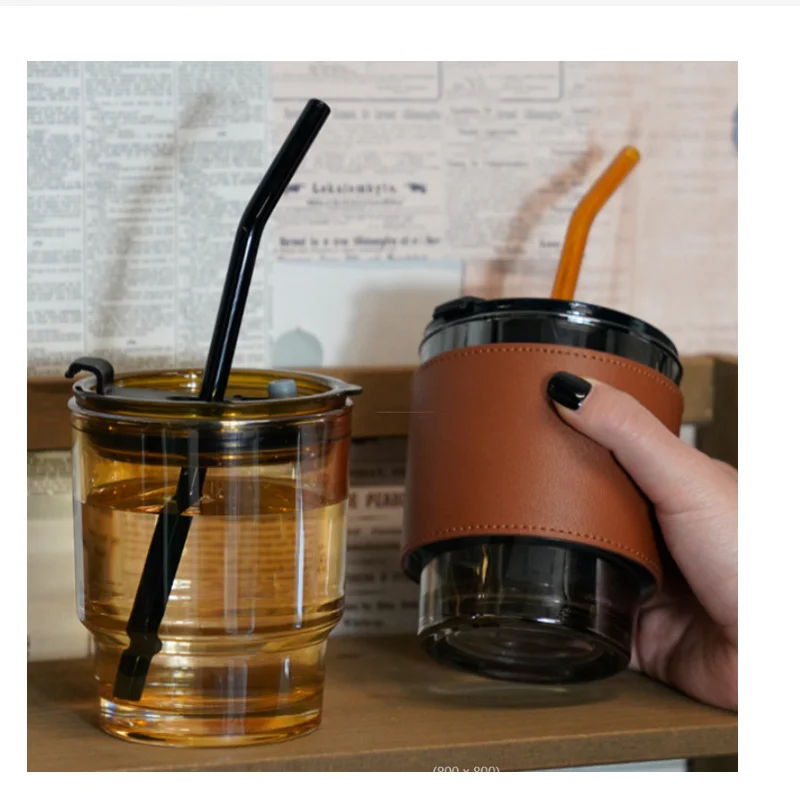 Portable Glass Cup Bags Reusable with Chain Travel Eco-friendly Drink Case  Bag Coffee Sleeve Bottle Cover PU Leather Cup Holder