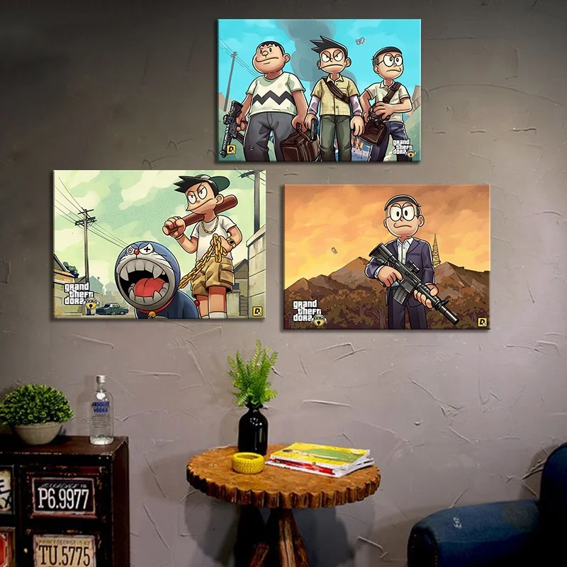 Hd Grand Theft Auto V Video Game Oil Painting Canvas Gta 5 Anime Doraemon Print Poster Wall Art Canvas Painting Anime Decor Buy Anime Decor Grand Theft Auto Poster Anime Doraemon Product On