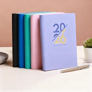 Customized Design Logo 2026 PU Leather Hardcover Fabric Cover A5 Planner Diary with English Daily Calendar-Wholesale