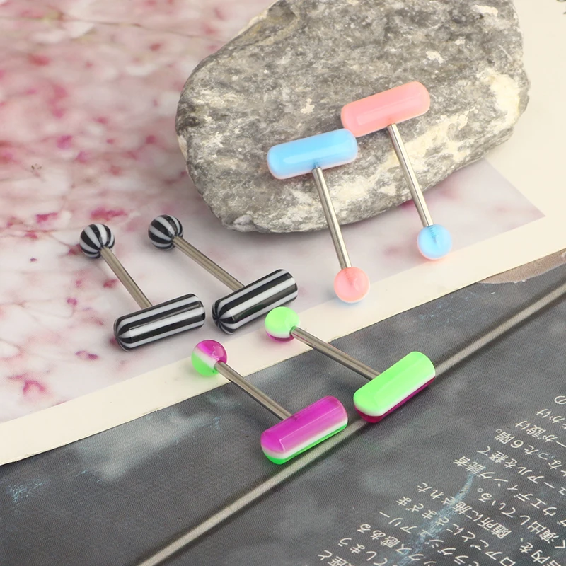 Pill Tongue Ring Barbell 14G Surgical Steel Cute Piercing