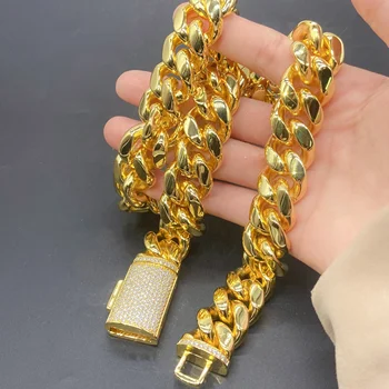 18mm KILO Miami Cuban Chain Bracelet 14k Gold Plated Stainless MOISSANITE  Clasp