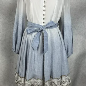 Women's Woven Lace Gradient Color Stand Collar Dress Court-style Beaded Buttons Sheer Sleeves Luxury Afternoon Tea Girls Date