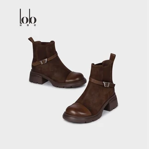 Women's Casual Anti-Slip Black Chelsea Boots Genuine Leather Suede High-Top Ankle Winter Fashion Cowboy Lightweight Flat Design