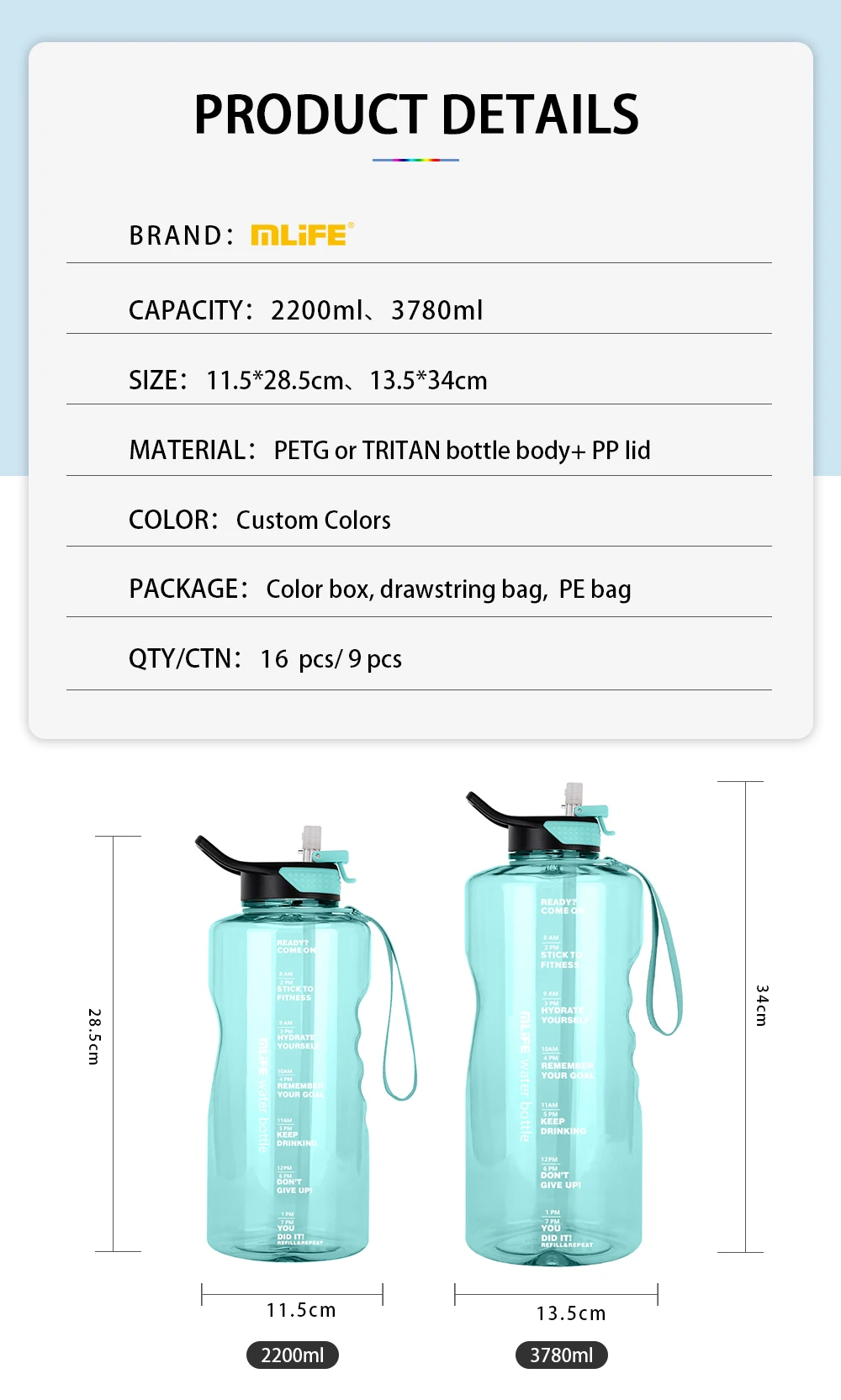 1 Gallon Fitness Water Jug Gallon 64oz 2l 2 Liter 2.2l Motivational