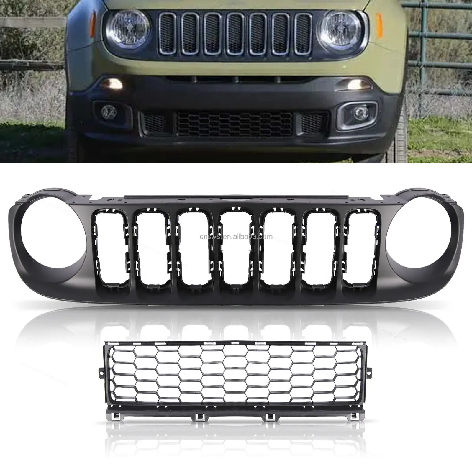 product for jeep renegade 2015 2019 front upper lower car grille grill sport utility matte black car body parts-35