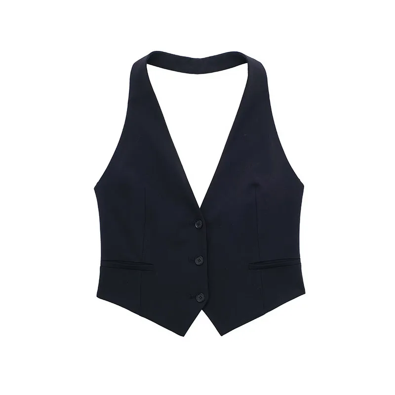 Zatrhmbm Women's 2024 New Fashion Halter Collar Vest Retro Sleeveless ...