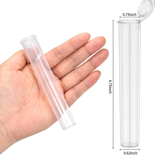 116mm Tubes Clear King-Size Plastic Storage Pre Roll Tube Vials with Squeeze Pop Top