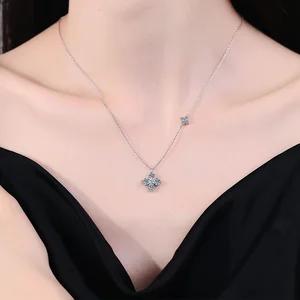 TOP1.2  Arrival Silver 925 Original Platinum Plated Water-wave Chain 2 Carat Brilliant Cut Moissanite Blossom Pendant Necklace