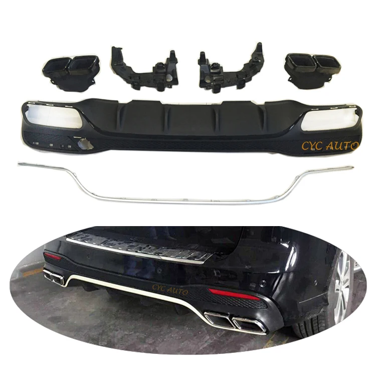 W166 Diffuser Upgrade GLE63 Rear Bumper With Double Exhaust Pipes for Mercedes Benz GLE Class W166 2015 2016 2017 2018