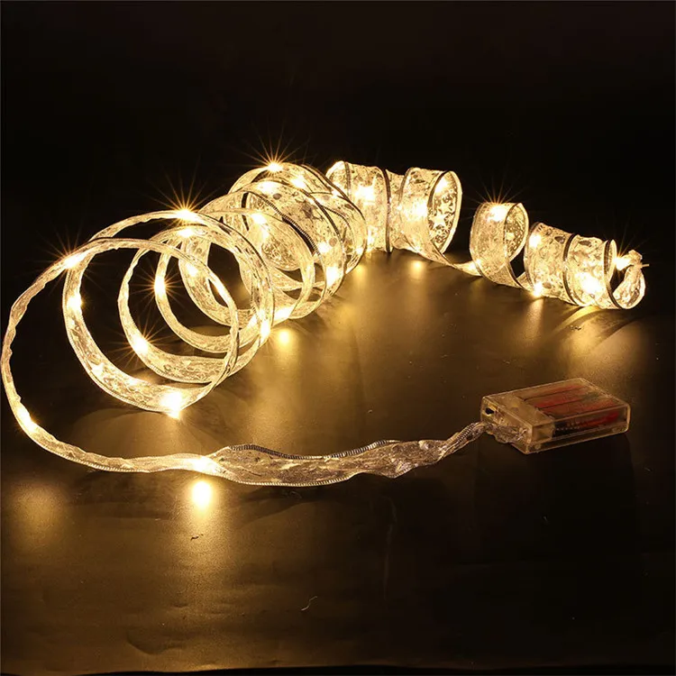 Fairy Garland String Light Waterproof Copper Wire Ribbon Bows Christmas Lights for Party Weddings Holiday Xmas Tree Decorations