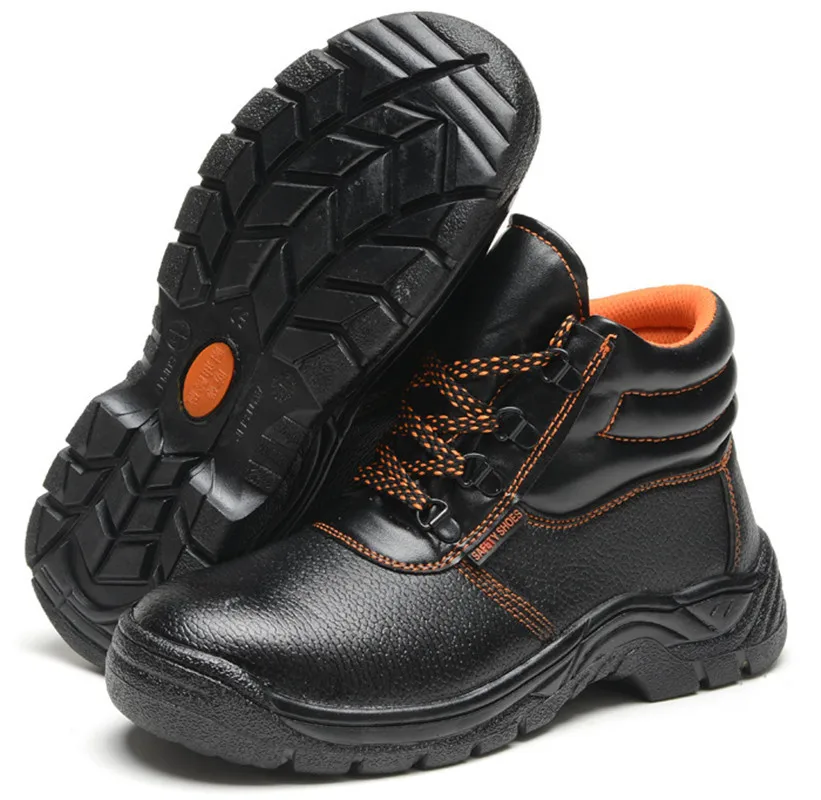 Men's Leather Work Boots Prickproof Safety Shoes With Steel Toe And ...