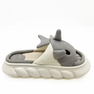 Comfortable Linen Slipper for Women Cute Cartoon Shark Shape Trendy Soft Fabric Insole Massage Breathable Features for Winter