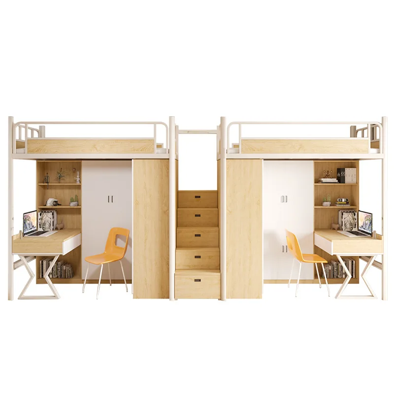 Metal Iron Frame Bed Students Apartment Bunk Dormitory Beds Writing Tables Storage Cabinets Wardrobes for Bedroom Hotel School