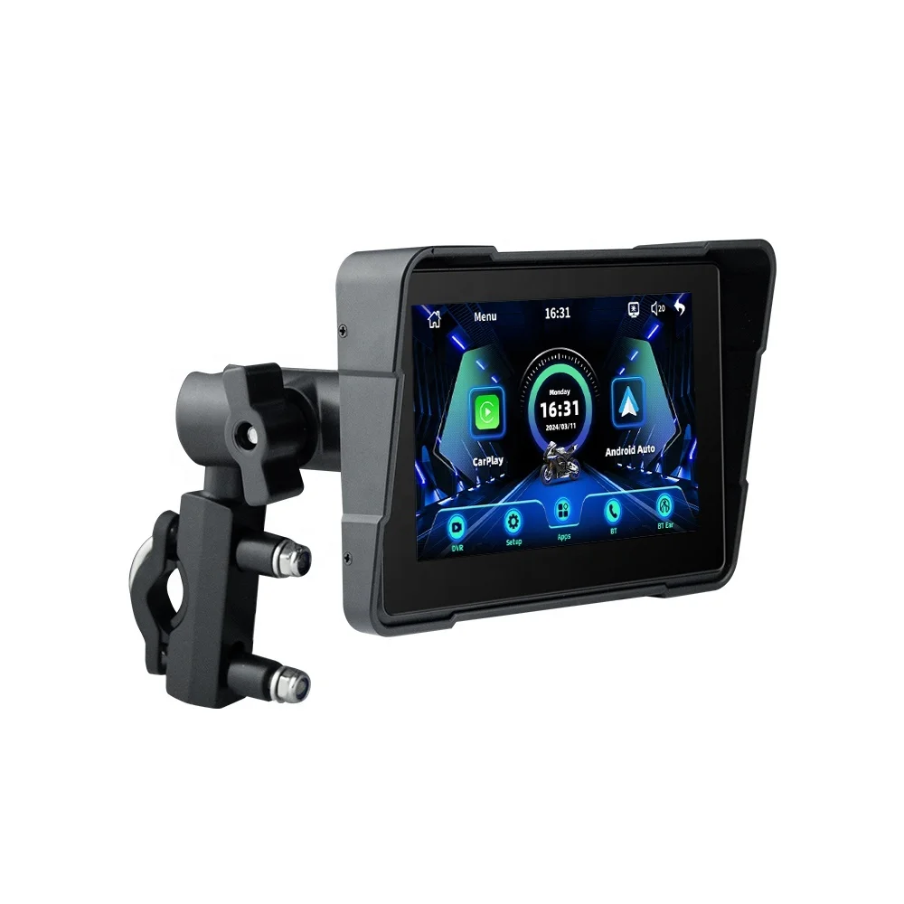 TIYPEOR 5inch Motorcycle GPS Navigation Display Screen Wireless CarPlay Android Auto Portable Digital Dashboard with DVR