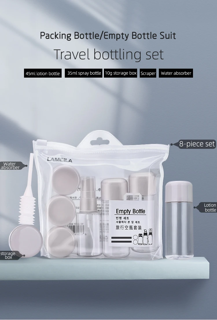 8pcs/set Eco Friendly Pet Oem Travel Bottles Set For Toiletries