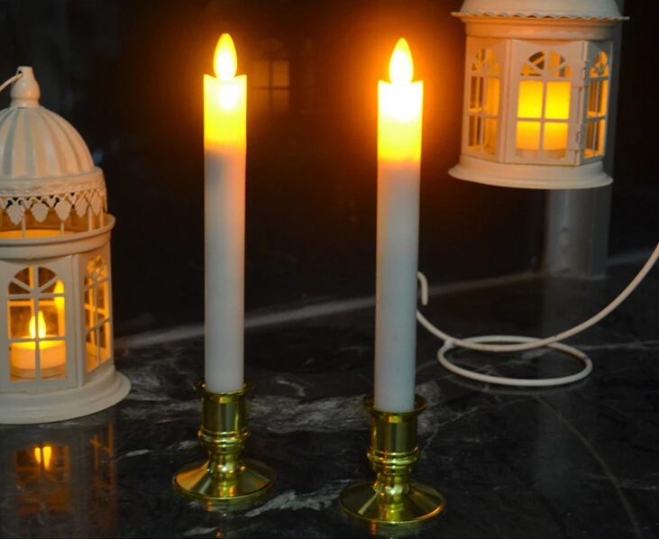 9 Inch Plastic Led Flameless Taper Candle With Dancing Luminous Moving