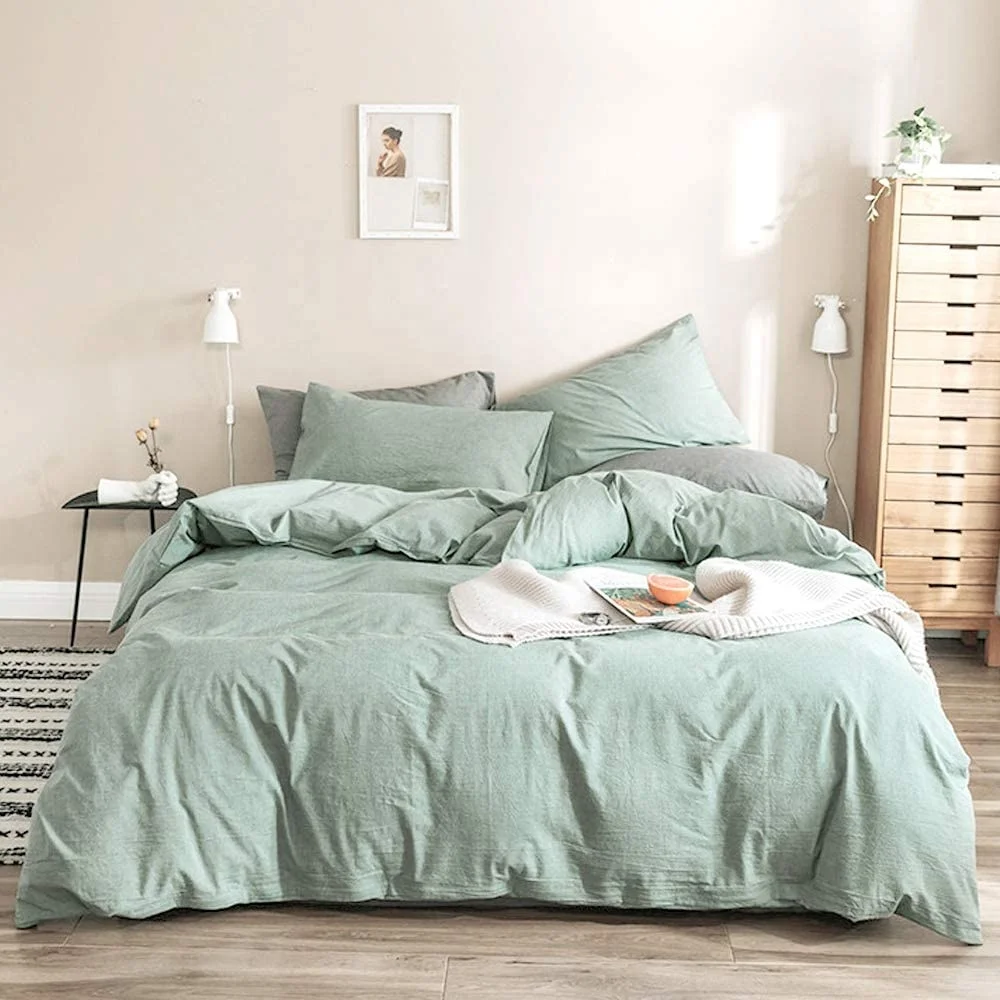 Best-selling Modern Custom Solid Green Duvet Cover Set Queen 100% Cotton Bedding Set Full Hotel Luxury  Comforter Cover Set