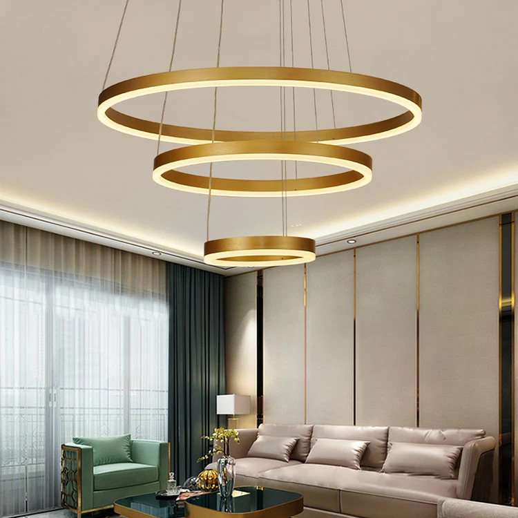 Современный Крытый ресторан гостиной декоративные круглые кольца акриловые алюминиевые роскошные подвесные потолочные хрустальные люстры лампы