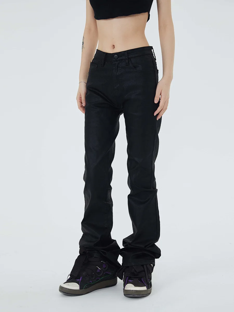 Custom Skinny Slim Stacked Waxed Coated Flared Pants Denim Pants Denim Jeans Femmes Women's Pants Women Jeans