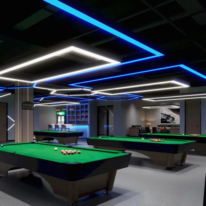 LED-taklampa hängande inbyggd pendellampa linjär belysning för kontor, gym, frisörsalong, hotell, livsmedelsbutik, ljusblå simning