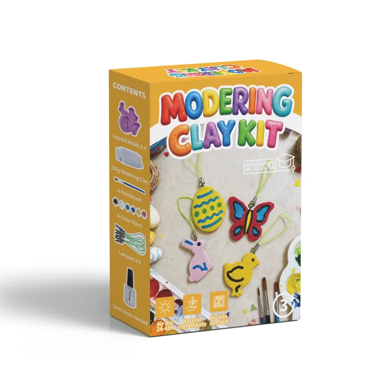 イースター主題のエアドライクレイクラフトキット：DIYペンダント・キーチェーン製作セット、無毒・焼き不要・子供安全・教育用おもちゃギフト（3歳以上対象）