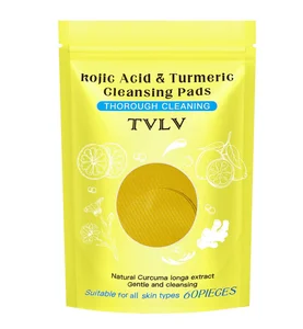 Private Label Deep Facial Cleansing Suit for All Skin Types Mild Non Irritating Kojic Acid Turmeric Cleansing Pads