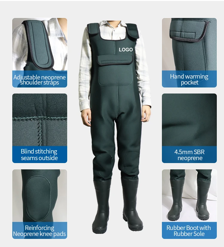 5mm Neoprene Fishing Chest Waders For Men With Boots Cleated Bootfoot
