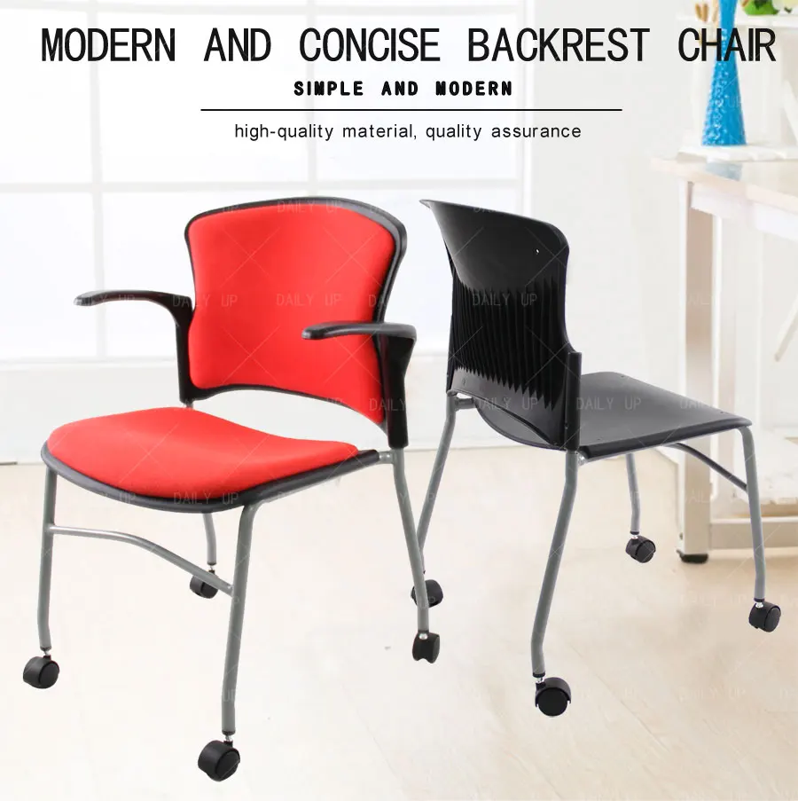 High Quality Kitchen Chair With Wheels Metal Frame Mobile Training Chair With Cushion And Ergonomic Armrest For Dining And Study