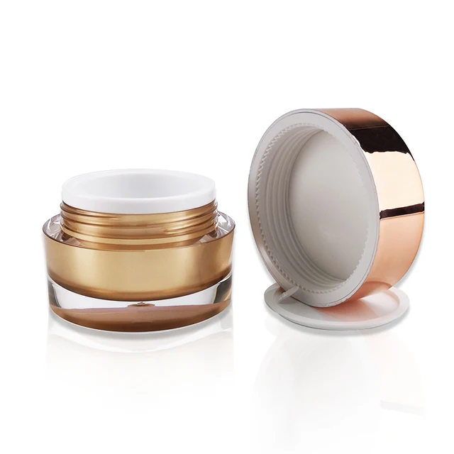 5g 15g 30g 50g Empty Double Wall Round acrylic Cream Jar Plastic cosmetic Jar packaging with Rose Gold Cap