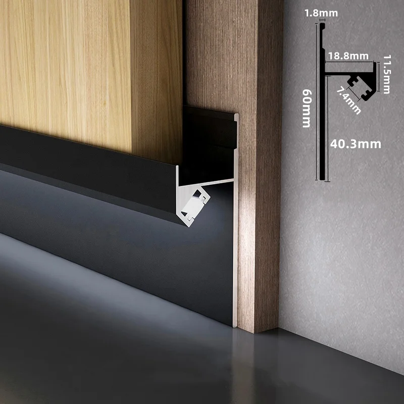 50cm/100cm H60mm Recessed LED Skirting Baseboard Aluminum Profile ...