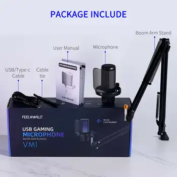 FEELWORLD VM1 Gaming Microphone with Mute Button, Bulk Order Discount USB Studio Mic for Twitch Live Broadcasting product image