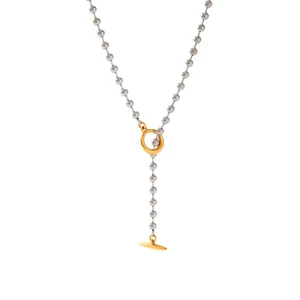 MW New Stainless Steel 18k Gold Plated Double Layer Chain Round Bead OT Buckle Design Waterproof Women Necklace Jewelry Gift