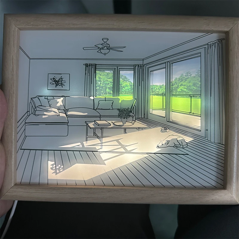 Wall Art Light Painting Night Light Usb Powered Dimming With Wooden