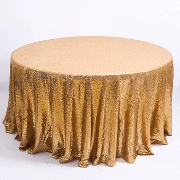 2019 Amazon Hot Sole Sequins Embroidery Table Cloth, Gold Color Wedding Table Cloth/