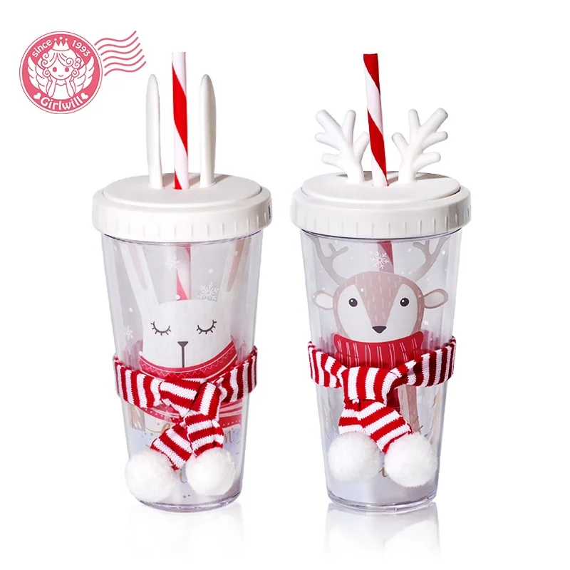 Girlwill без добавления бисфенола А изготовленным на заказ логосом Лось Рождество кружки дети милый подарок шарф украшения пластиковые чашки с крышкой и соломой