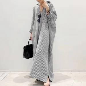 GX23026 Boutique 2023 Spring Fall Sexy Stripped Maxi Dress Long Sleeve Turn Down Neck Casual Loose Dresses