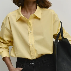 Custom High Quality  Spring Summer  Long Sleeve Cotton Loose Fit  Office Lady Elegant Casual Woman Blouses Tops