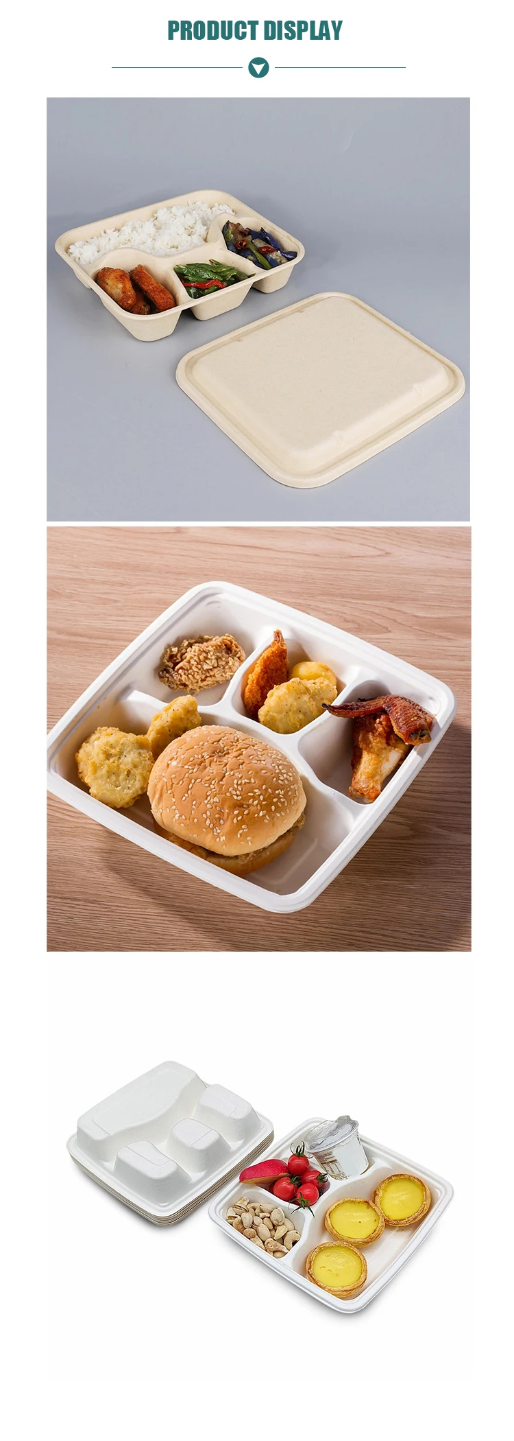 Biodegradable Disposable Sugarcane Bagasse Food Container 4 Compartment ...