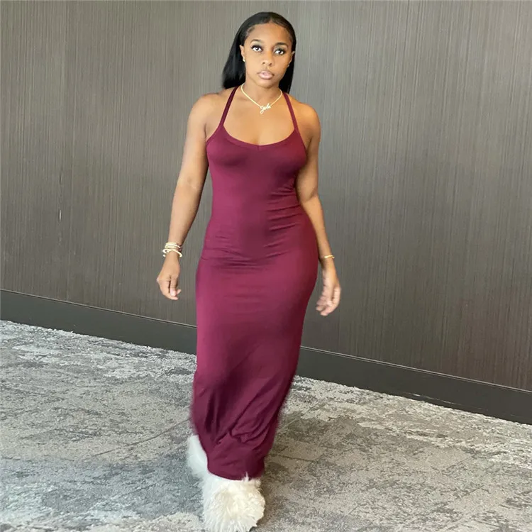 2021 Summer Plus Size Dress New Fashion Women Long Maxi Dresses Halter Sleeveless Ladies Casual Girls' Dresses