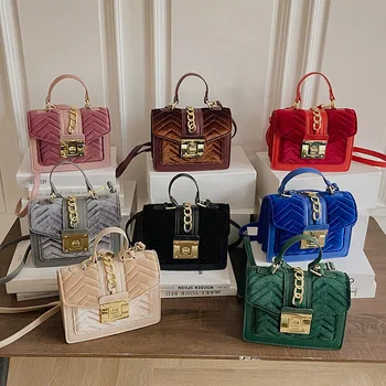 Designer Handbag Velvet Shoulder Bag Colorful Pvc Hand Bag Women Famous Brands Trendy Handbag Fashion Bag Jelly Purse