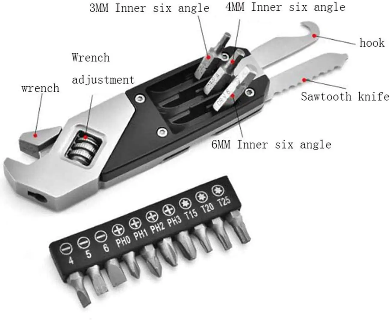 Portable Folding Hex Socket Wrench Set Stainless Steel Adjustable Hex Wrench with Screwdriver Bits Hand Tool Home Repair