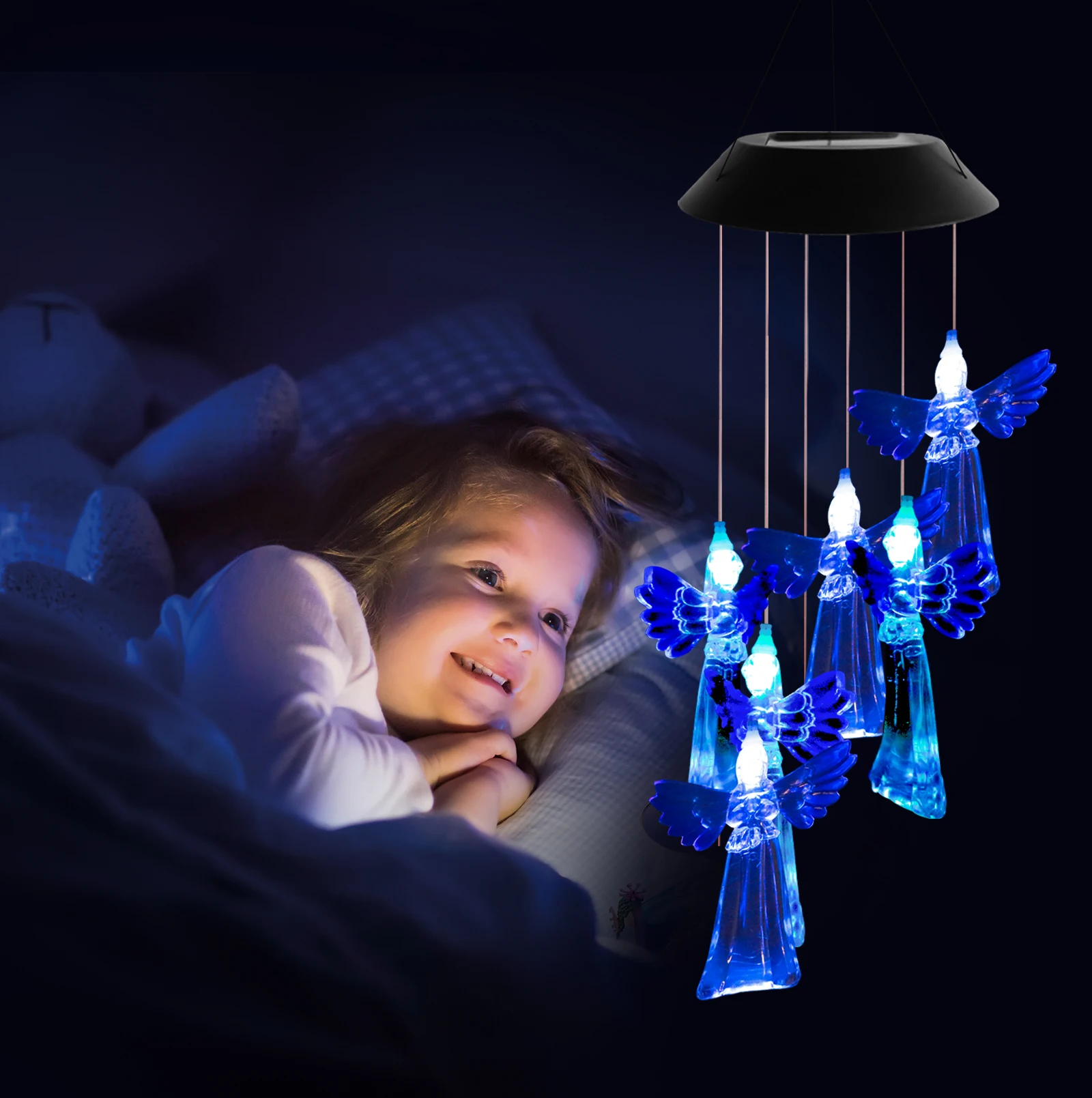Solar Wind Spinner Light & Chime - Color Changing LED, Hanging Garden Decor, IP65 Waterproof, 27cm Spiral Lamp