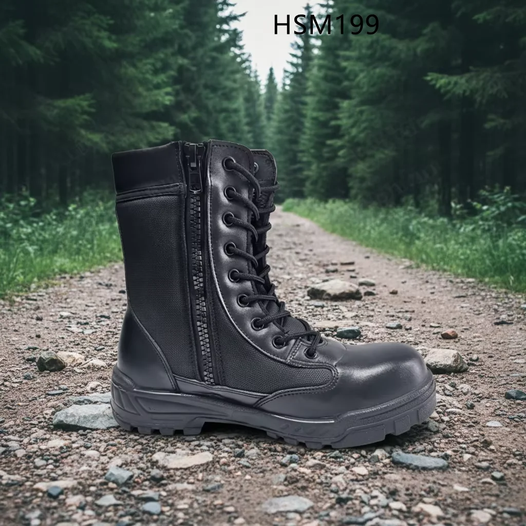 HY,Extreme Climate Training 8 Inch Quality Leather Combat Boots Hiking Mountaineering Tactical Gear Boots with Side ZipperHSM199
