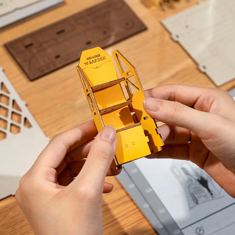 Robotime Rolife DIY Miniature House TGB06 Garden House Bookends 3D Wooden Puzzle Assemble Toys Book Nook