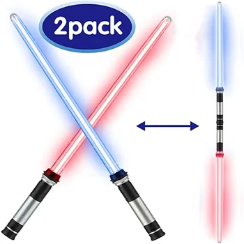 2 Pack Double-bladed Kids Cosplay Extendable Light Up Toys Sound  Laser Swords Colorful Led Flashing Star Light Saber