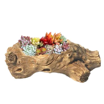 Luxury Resin Wood-Look Succulent Planter - Exquisite Root Carving Design for Home & Garden Decor