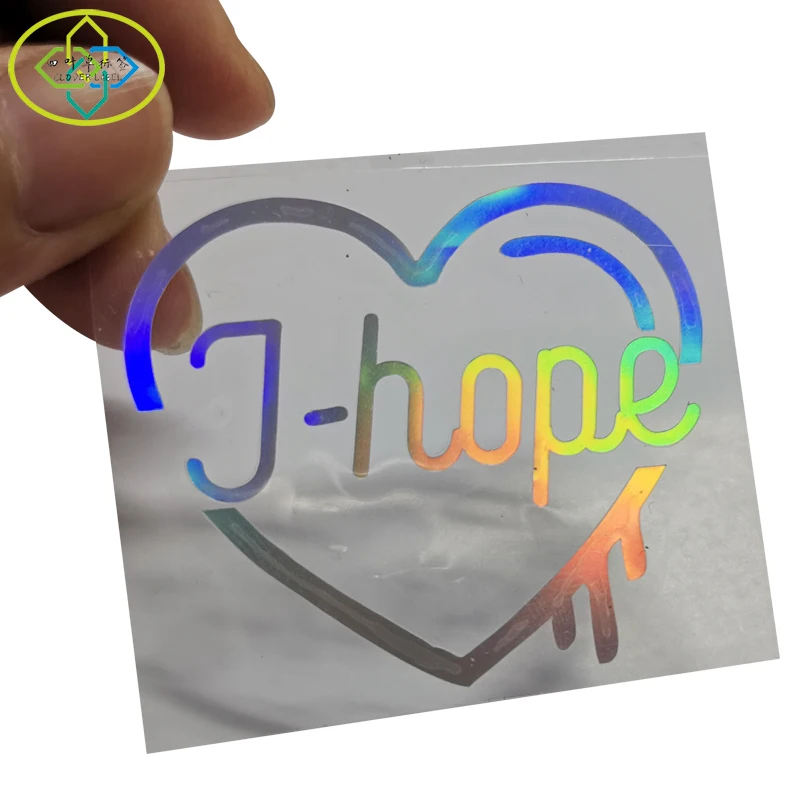 Custom Transparent PET Label Rainbow Color Laser Gold Foil Clear Holographic Die Cut Sticker