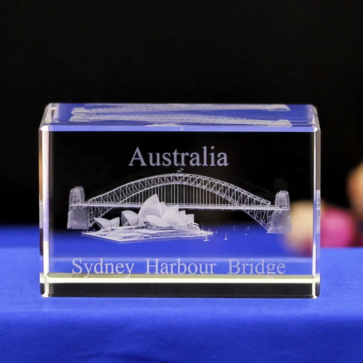 Beroemde brugmodelgebouwtype 3D geëtst kristal Sydney Harbour Bridge voor souvenirgeschenken