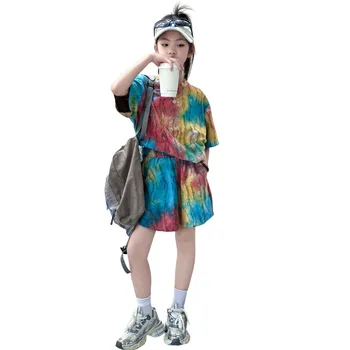 2024 summer fashion tie-dye baby girl clothing sets gradient loose short sleeve shorts casual two piece baby girls suits